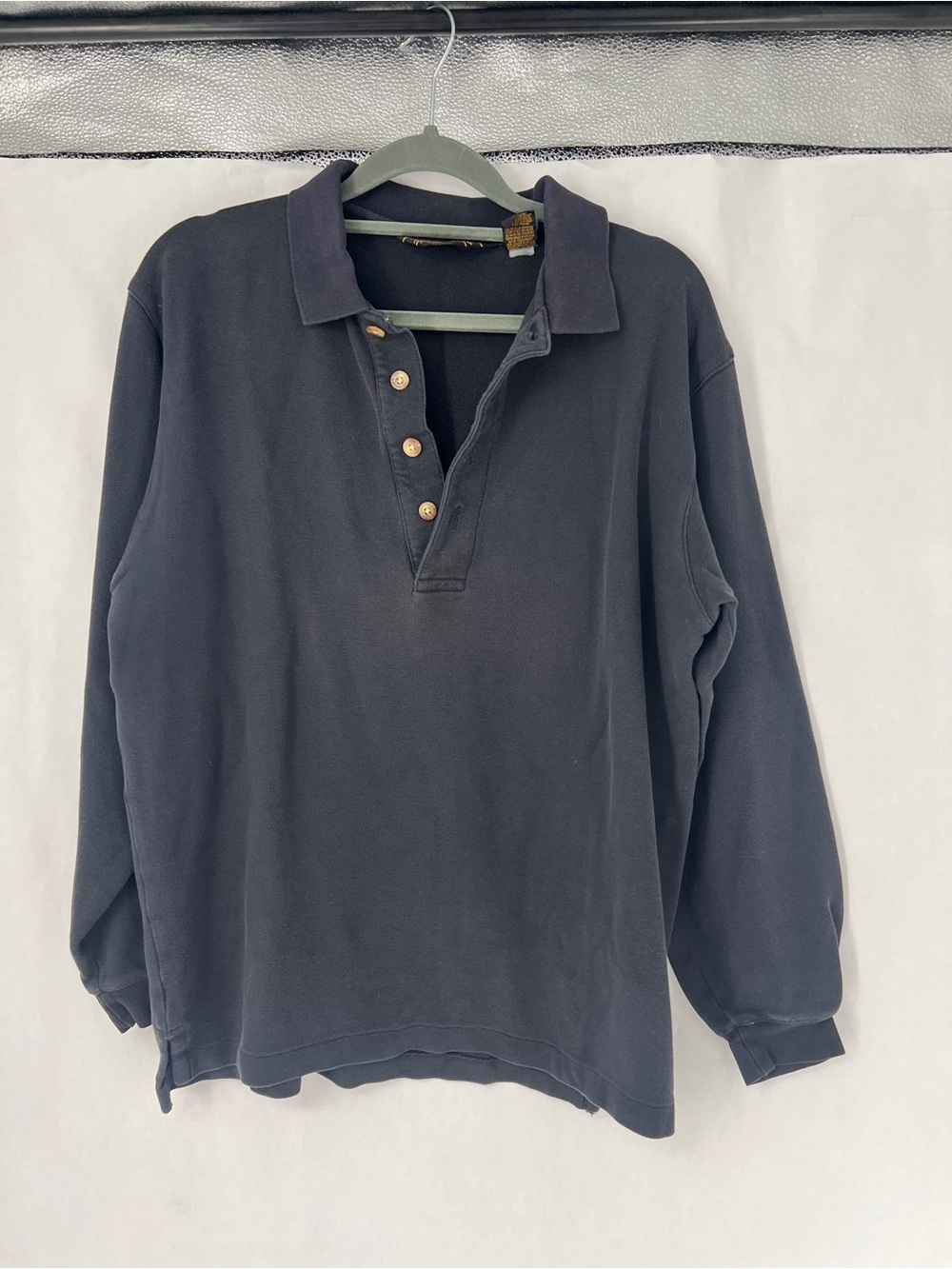 Vintage Eddie Bauer Men's Long-Sleeve Polo in Black 100% cotton